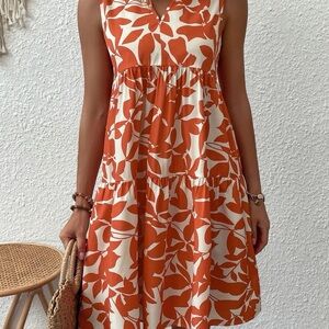 Orange and White Sleeveless Dress